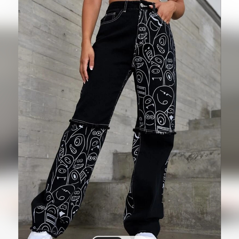 Shein Jeans Raw Hem Patched Jeans